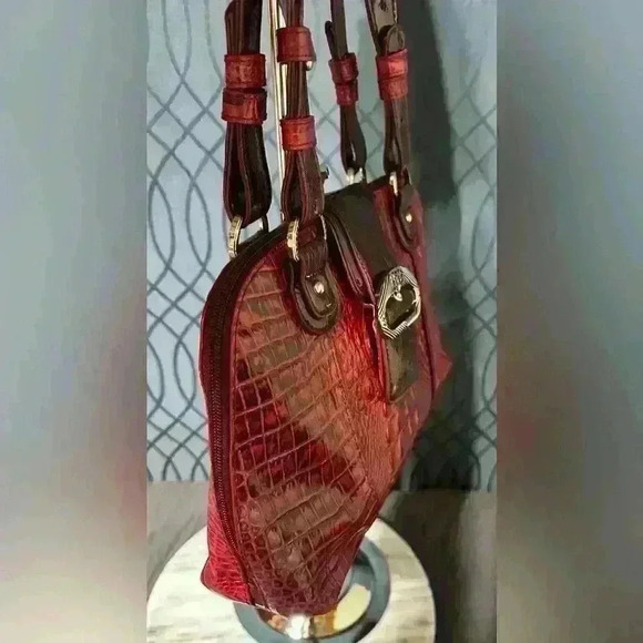 MC Faux Leather Alligator Crocodile Pattern Red Leather Shoulder Purse Handbag. - Picture 3 of 15